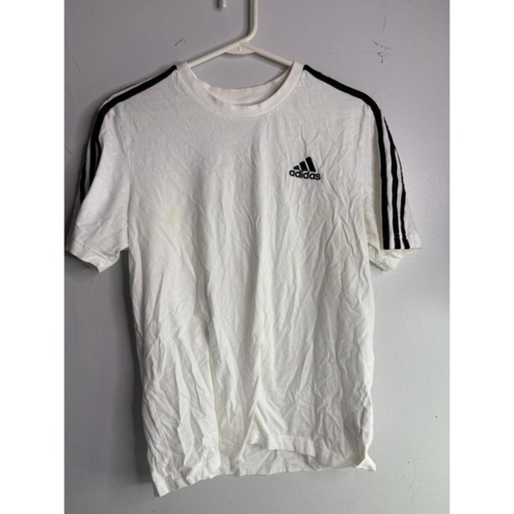 Adidas white and striped‎ t shirt size medium